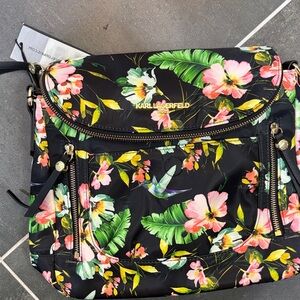 Nwt Karl Lagerfeld Black Floral Shoulder Bag